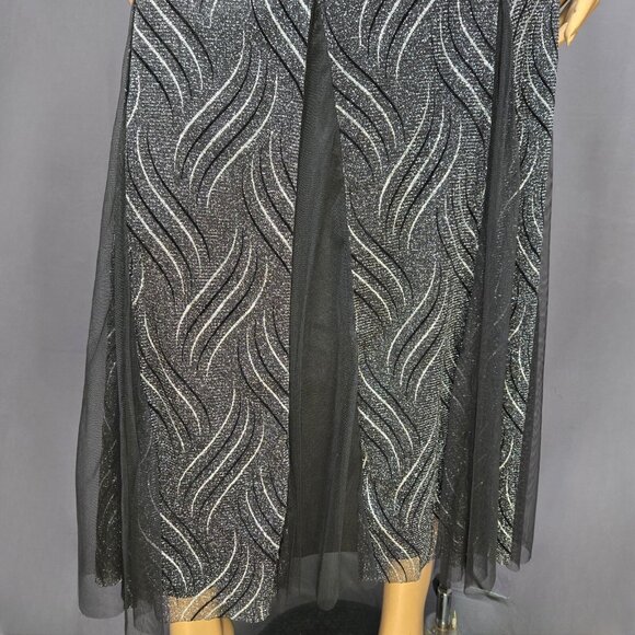 Y2K Black Silver Glitter Maxi Dress Size S Prom Party Sleeveless Stretch Mermaid - Picture 4 of 8